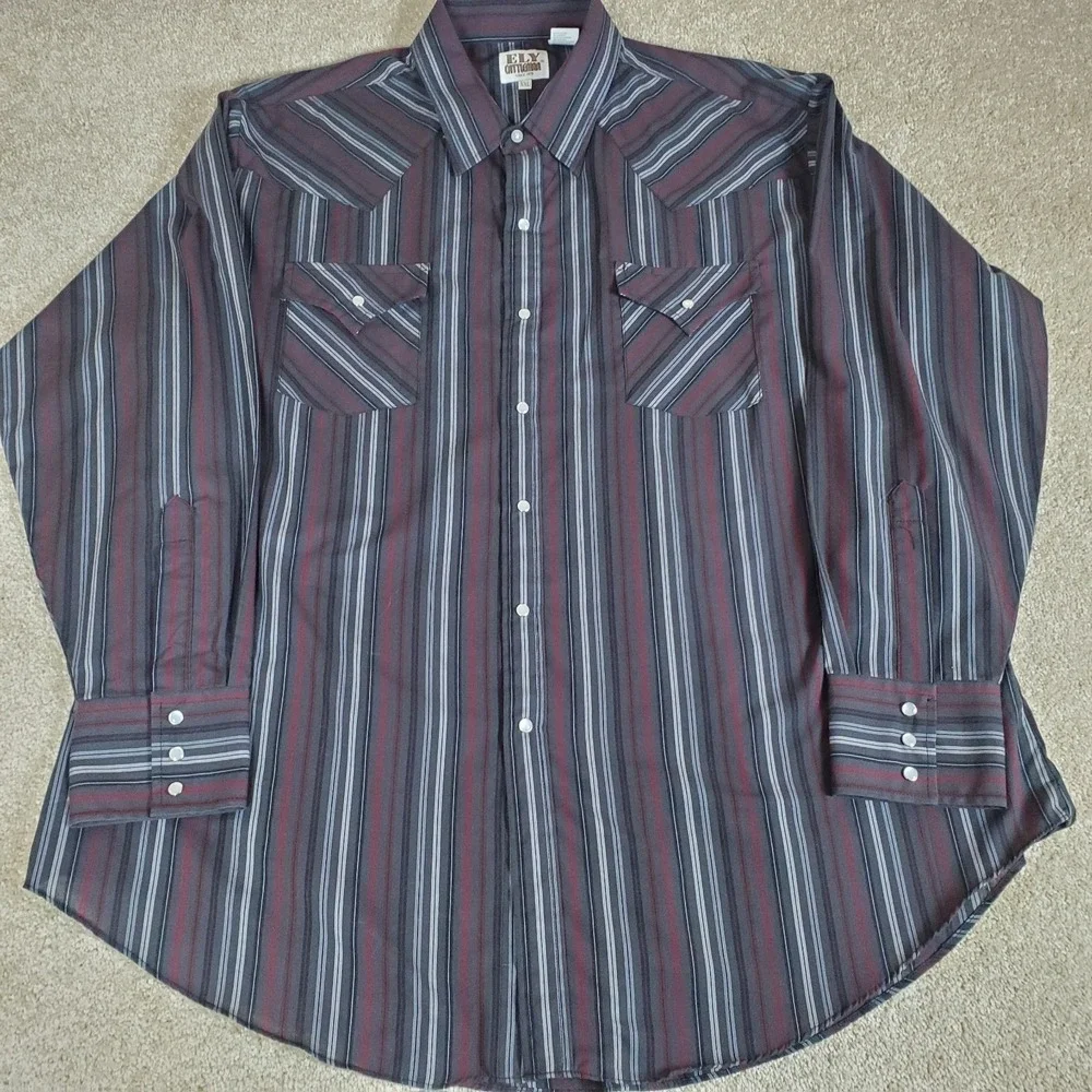 ELY Cattleman Western Shirt Men's Size XXL Pearl Snaps Long Sleeve‎ Stripe